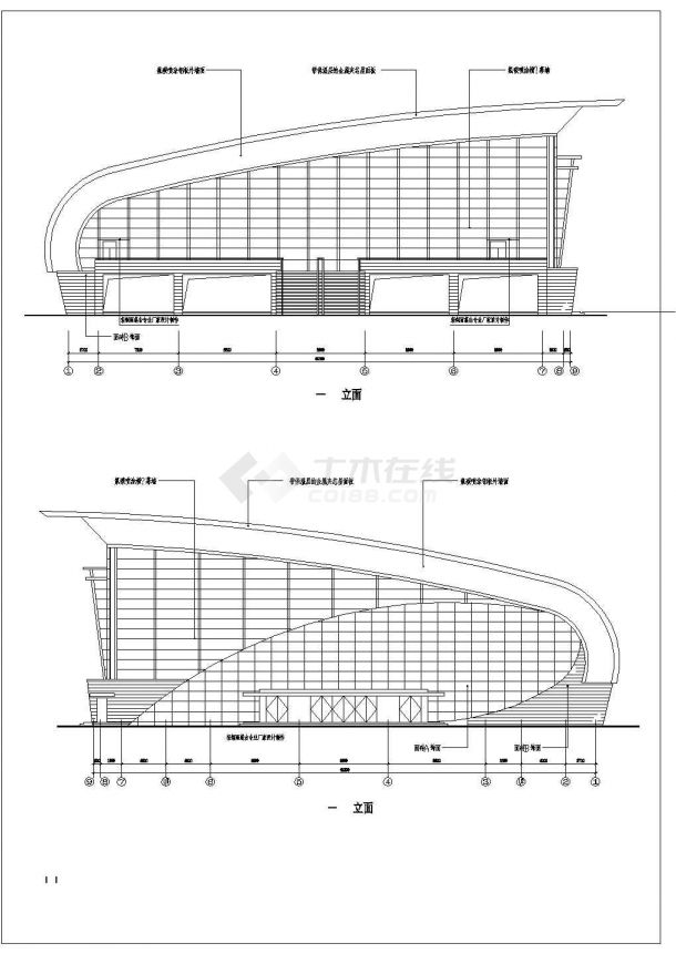 德阳市某高级中学框架结构篮球馆建筑设计方案图-图一
