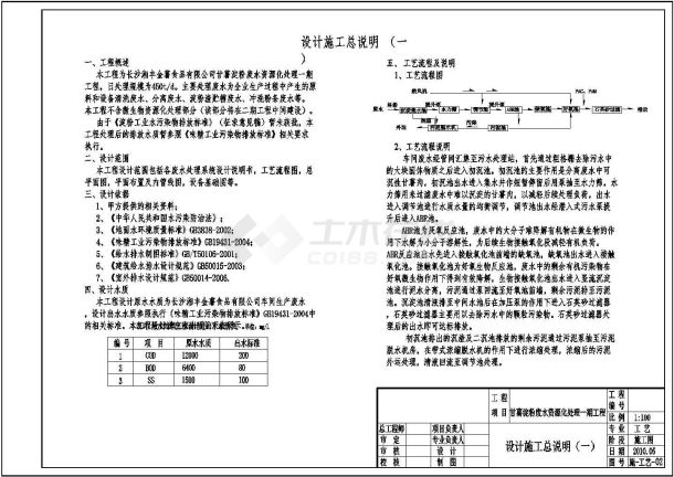 【长沙】某公司淀粉废水处理设计施工图纸-图一