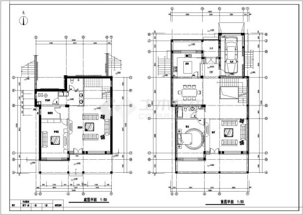 某小区二层框架结构别墅楼建筑设计方案图纸-图二