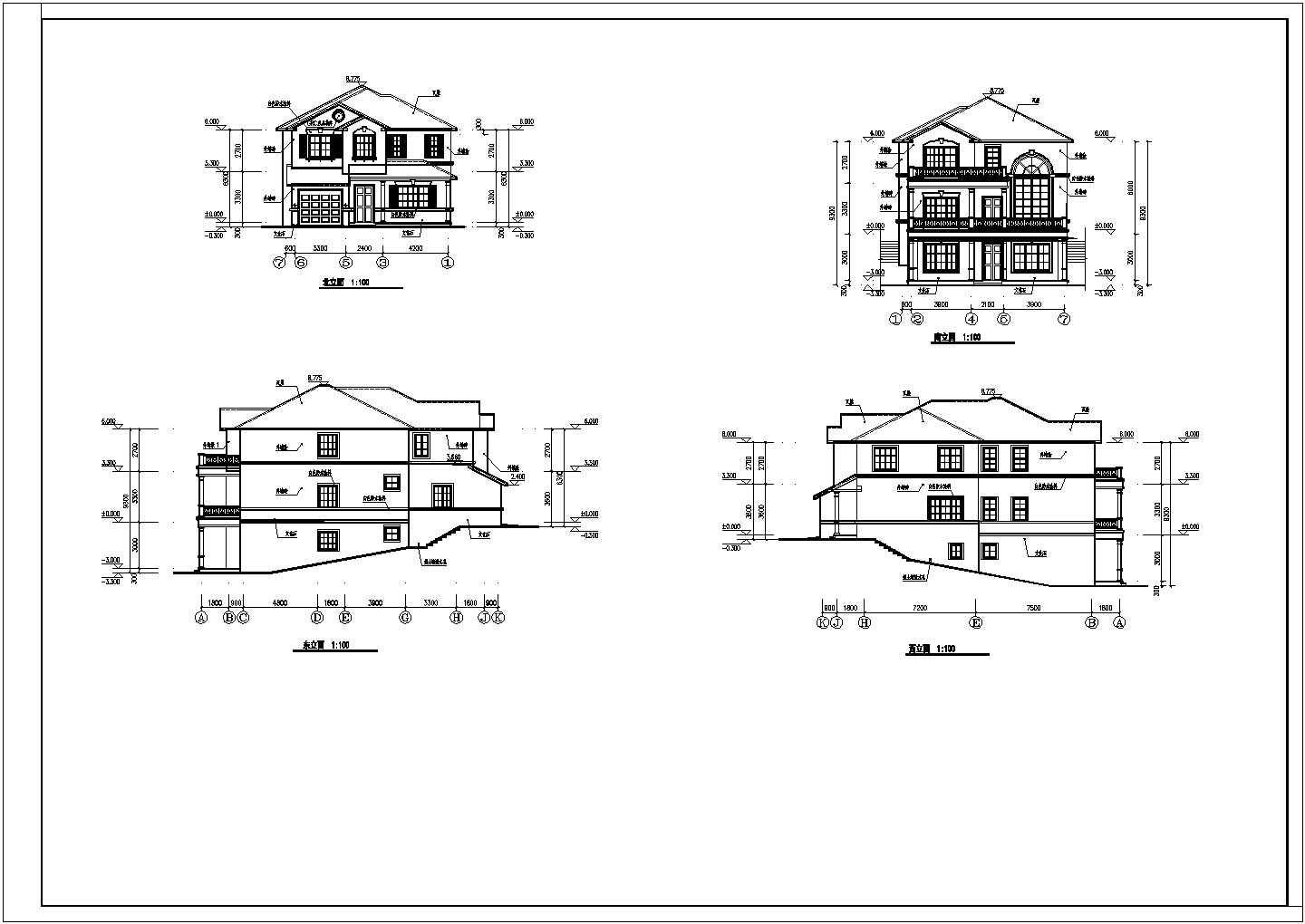 某小区二层框架结构别墅楼建筑设计方案图纸
