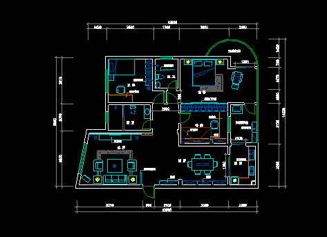 三居室装修设计CAD施工图（含效果图）-图二