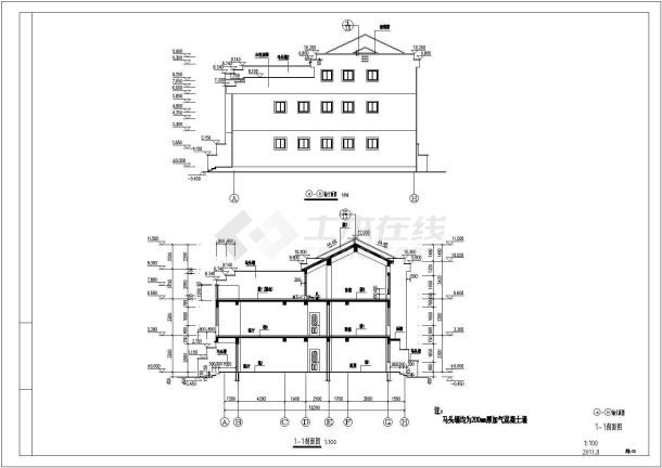 某地3层框架结构中式双拼别墅建筑施工图-图一