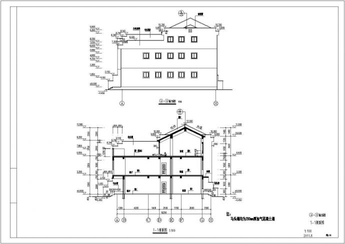 某地3层框架结构中式双拼别墅建筑施工图_图1