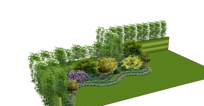 绿树围栏现代植物组合SU模型-图二