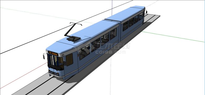 淡蓝色现代公共交通汽车风格双开门有轨电车su模型-图一