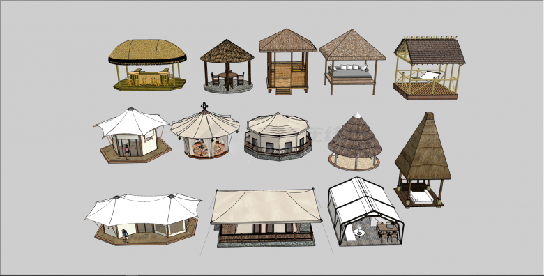 多风格形态蒙古包帐篷su模型-图一