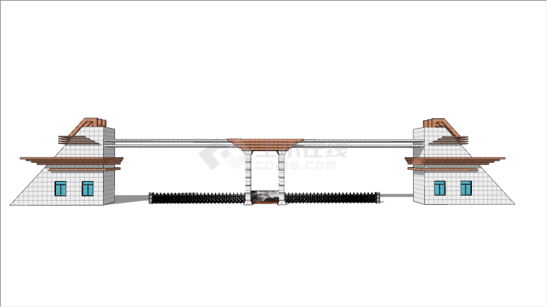 梯形方瓷砖学校大门su模型-图一