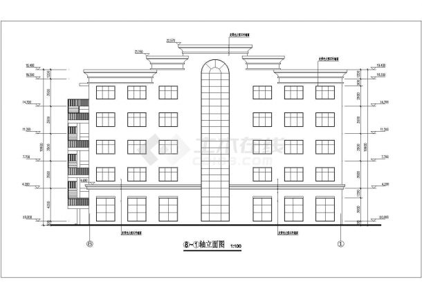 某地区五层框架结构宾馆建筑设计方案图纸-图二