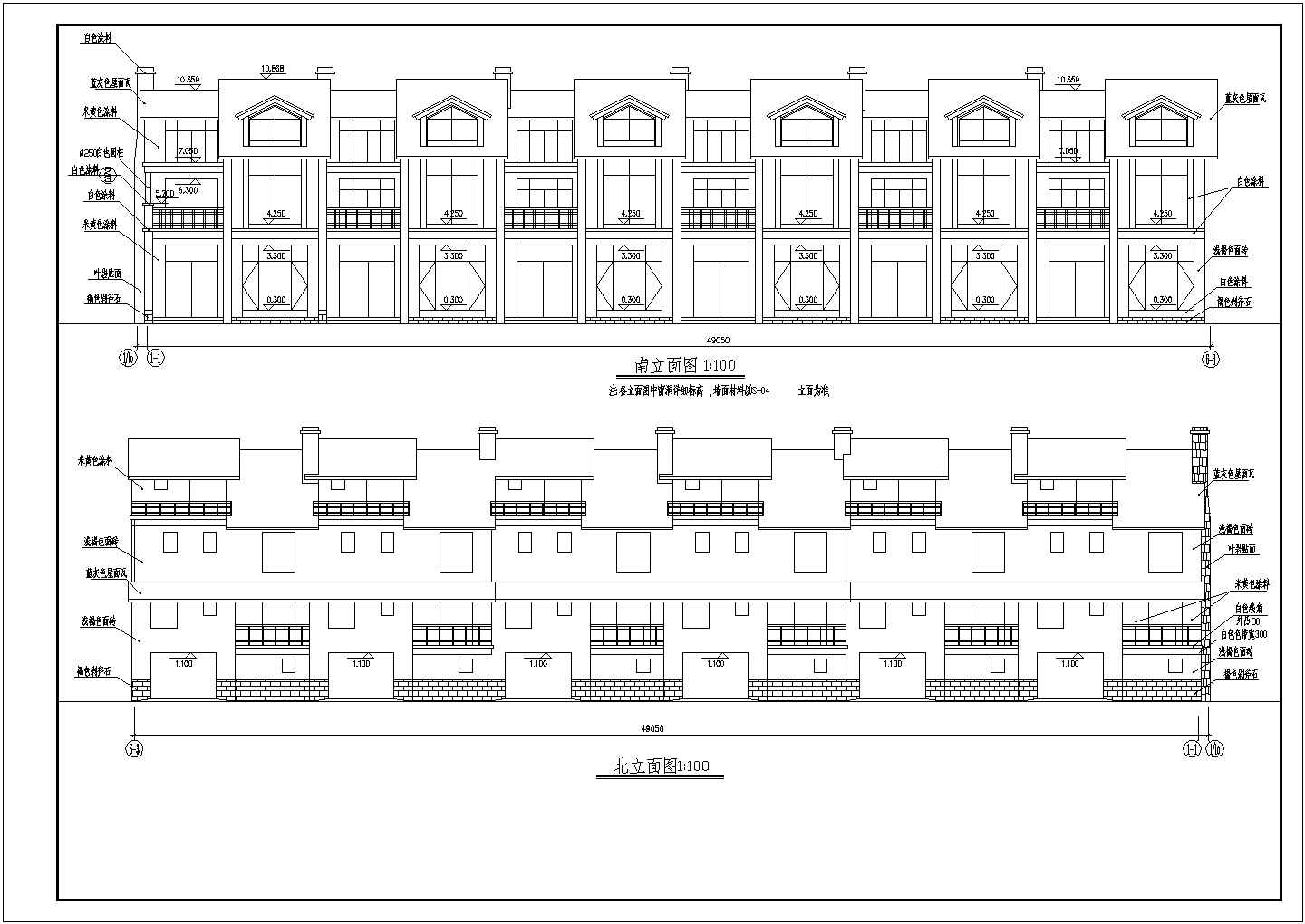 某地区二层砖混结构联排别墅建筑设计方案图纸