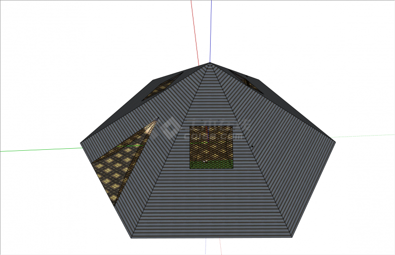 六面三角形黑色条纹露营帐篷su模型-图二
