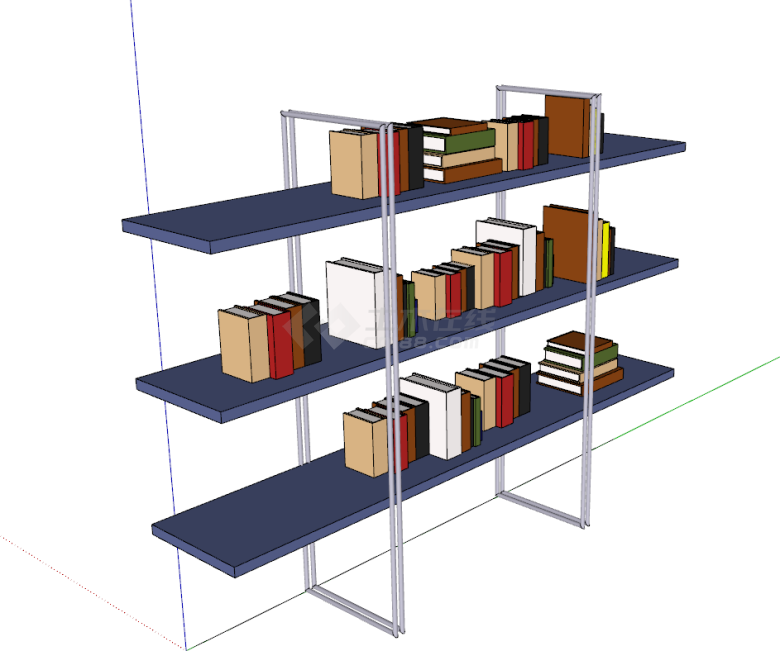 三层蓝色铁质的金属书柜su模型-图二
