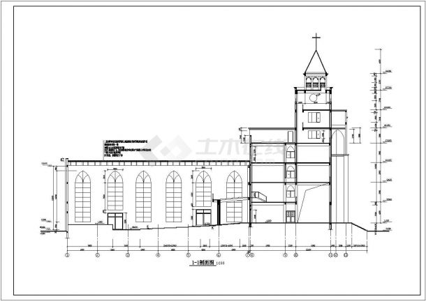 某地四层砖混结构基督教堂建筑设计方案图纸-图一