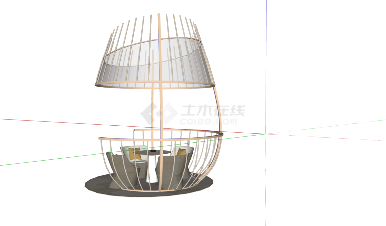开放式简约鸟笼座椅 su模型-图一