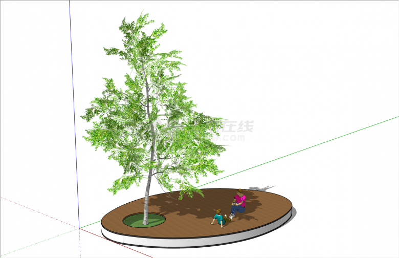 精美椭圆形现代树池座椅su模型-图一