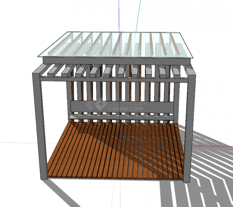 玻璃顶带凳子的廊架su模型-图二