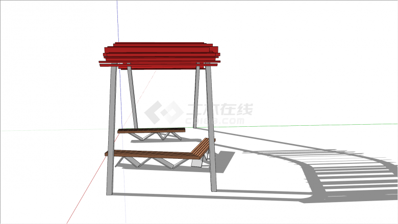 现代简约红色顶棚廊架su模型-图二