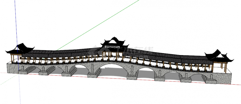 新古典廊桥建筑su模型-图一