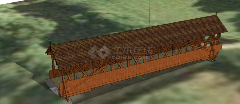 木质廊桥建筑su模型-图一