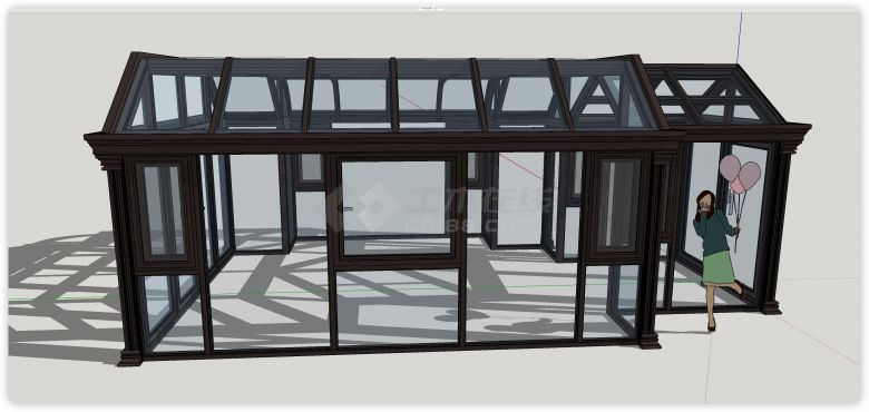 复古框架纱窗现代阳光房su模型-图二