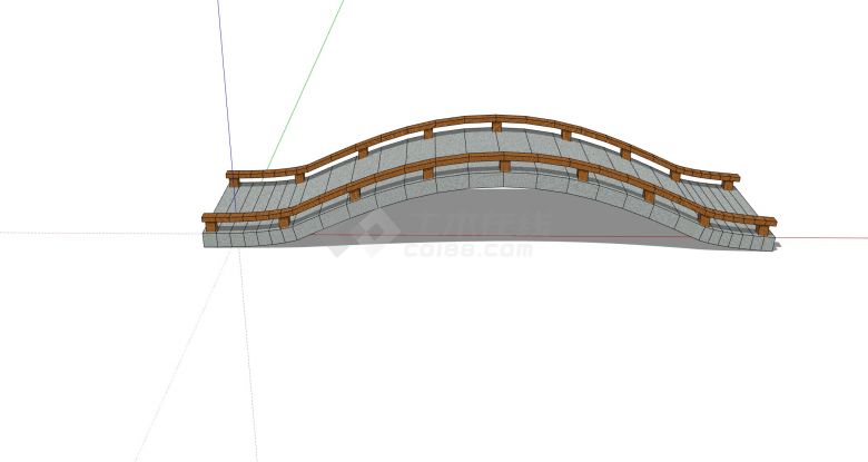 低矮木栏杆石条拱桥su模型-图二