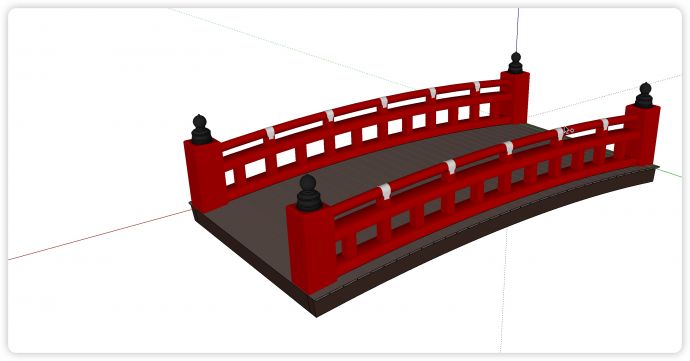 清代风格红色护栏拱桥su模型_图1