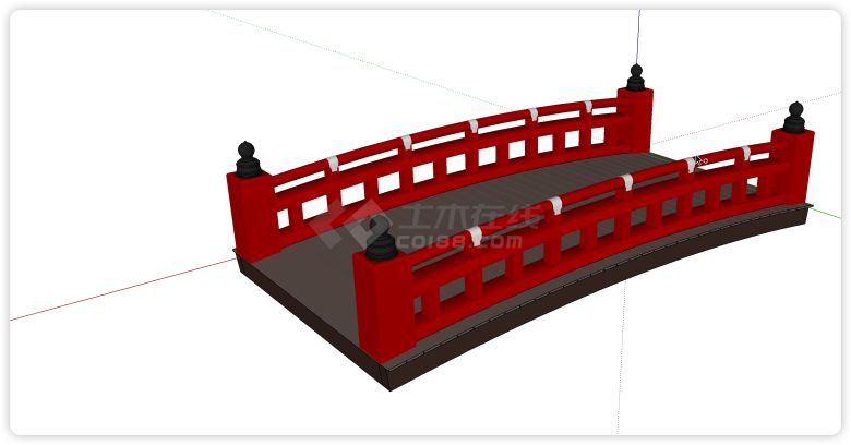 清代风格红色护栏拱桥su模型-图一