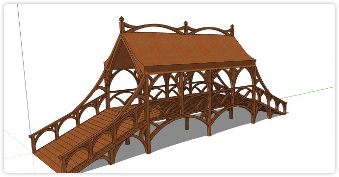 古典带顶实木拱桥su模型_图1