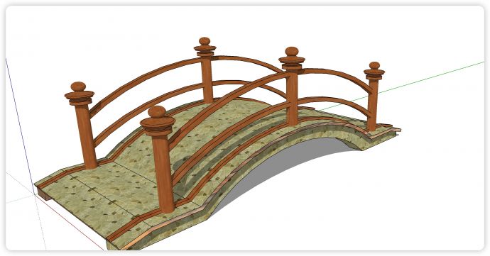 马赛克桥面木制扶手拱桥su模型_图1