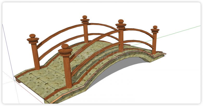 马赛克桥面木制扶手拱桥su模型-图一