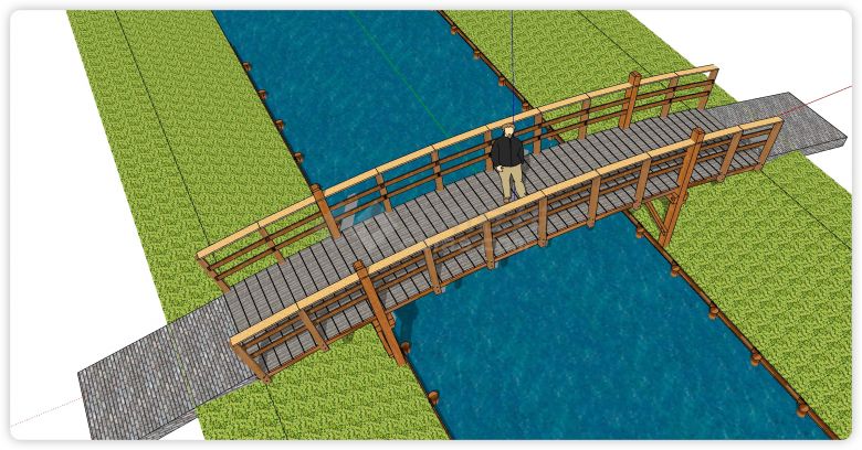 长形砖桥面木架护栏拱桥su模型-图二