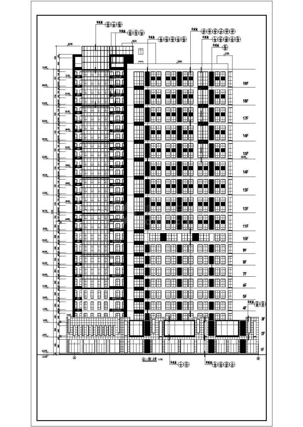 某地区十九层框架剪力墙结构宾馆建筑设计方案图纸-图二