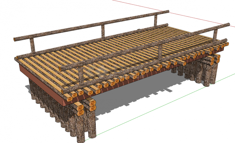 景点木制简约式带护栏桥梁su模型-图二