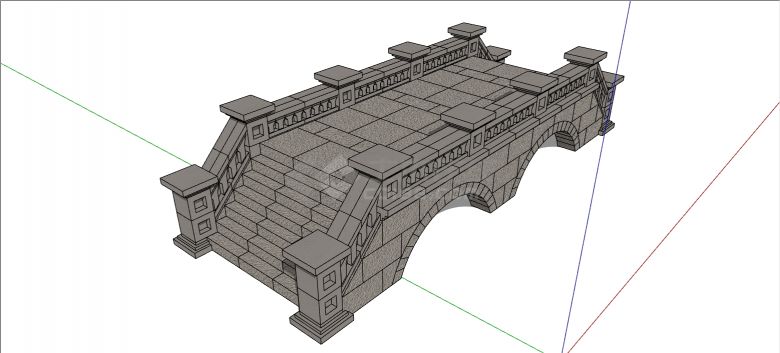 中式石砌工艺精致扶手小型拱洞拱桥建筑su模型-图二