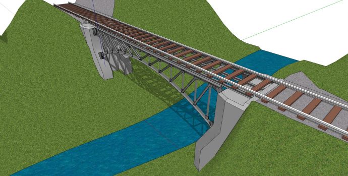 钢架单跨拱形铁路桥su模型_图1