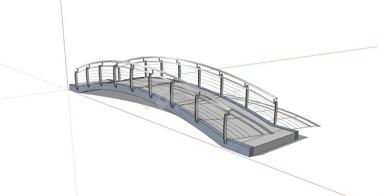 钢铁桥面钢体护栏现代风格拱桥su模型-图一