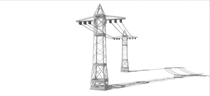 大型高大三方挂接式高压电力线铁塔su模型_图1