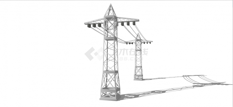 大型高大三方挂接式高压电力线铁塔su模型-图一