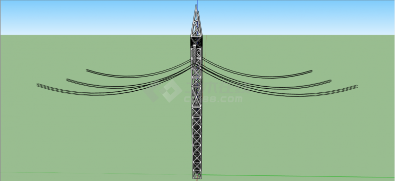 现代三角牛角型大型高压铁架电力线铁塔su模型-图二