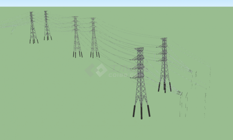 两排黑色整齐电力线铁塔su模型 -图一
