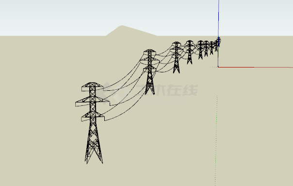 一条黑色现代电力线铁塔su模型-图一