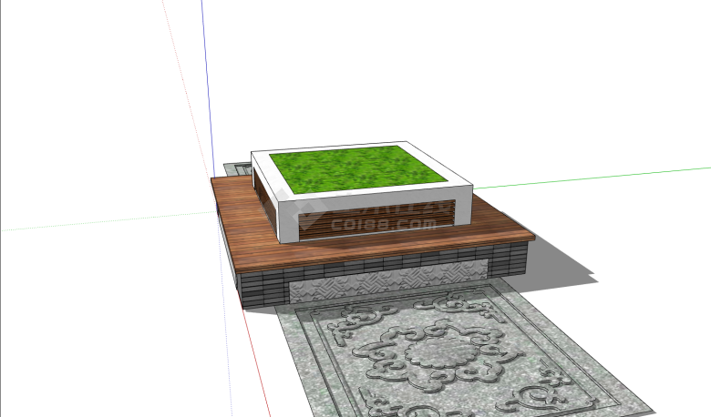 带木头白色方形树池 su模型-图二