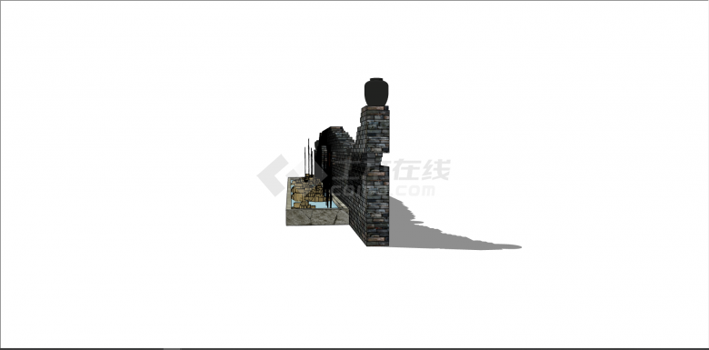 新中式乡村带石砖标识墙su模型-图二