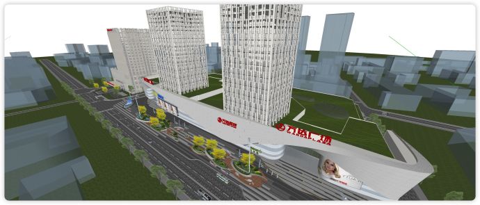 万达广场现代商业广场景观su模型_图1