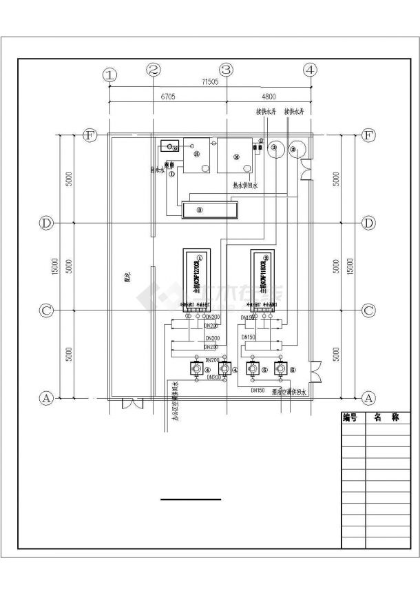 某大楼空调机房及热水系统图平面布置图-图二