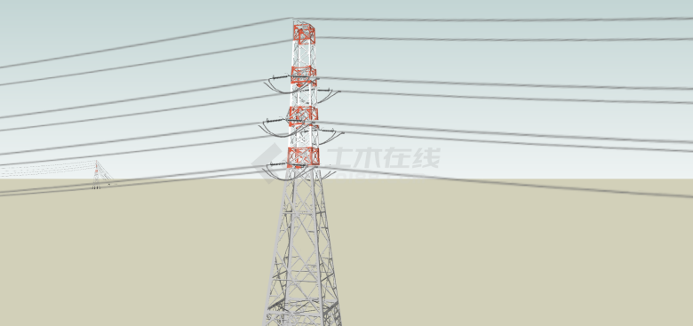 多架电力铁塔组成的输电线路su模型-图二