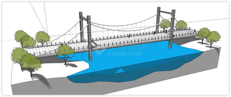 钢筋结构人行桥梁悬索桥su模型-图二