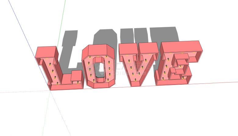 粉色LOVE字母浪漫主题雕塑su模型-图二