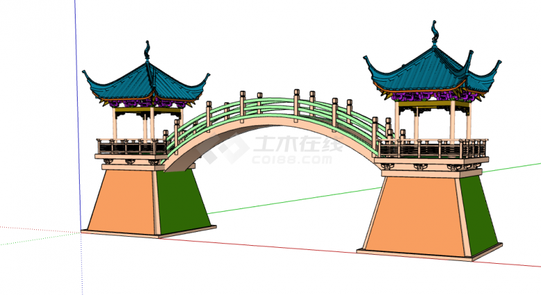 新式鲜艳现代中式景观亭 su模型-图一