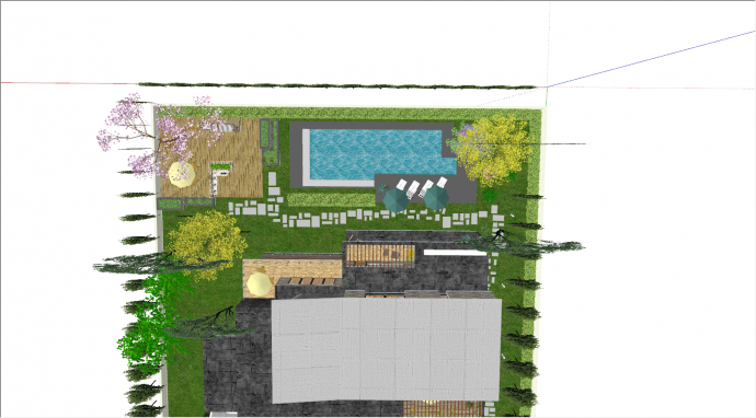 别墅带泳池庭院景观su模型_图1