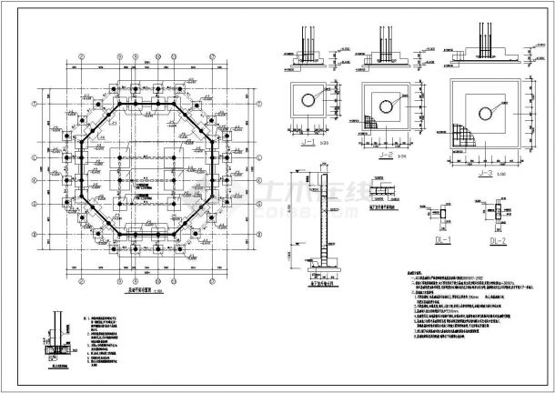地上3层框架结构八角形千佛殿佛堂结构施工图-图二